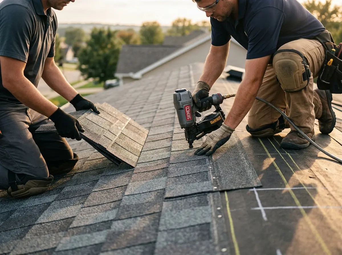 Professional roofer working on a residential roof in Calumet Park